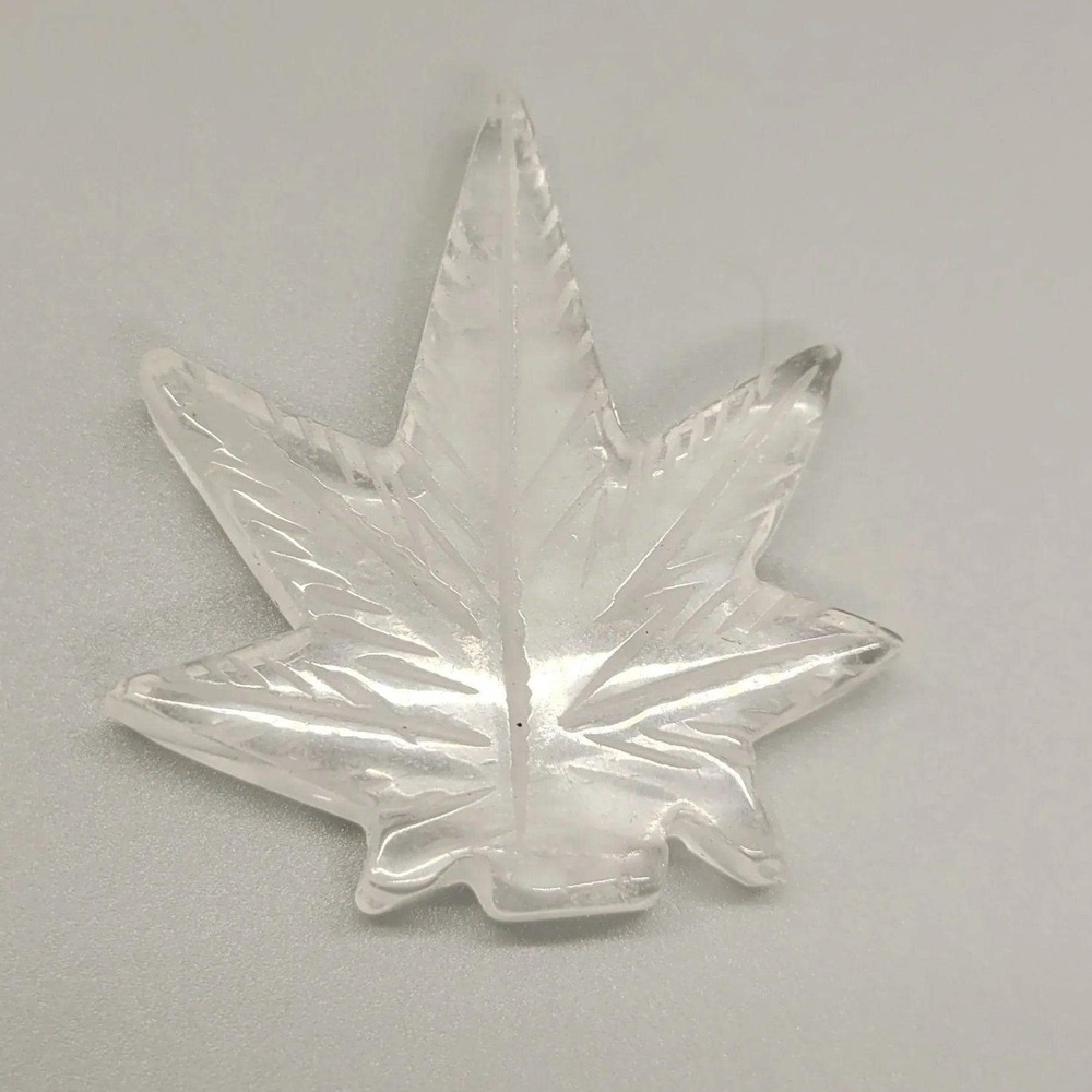 Crystal Clear Quartz Cannabis Leaf Stone Carving, Weed Leaf, Pot Head